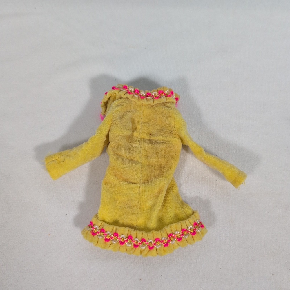 Vintage 1969 Mod Barbie Dress Velvet Long Sleeve YELLOW MELLOW Condition As Is